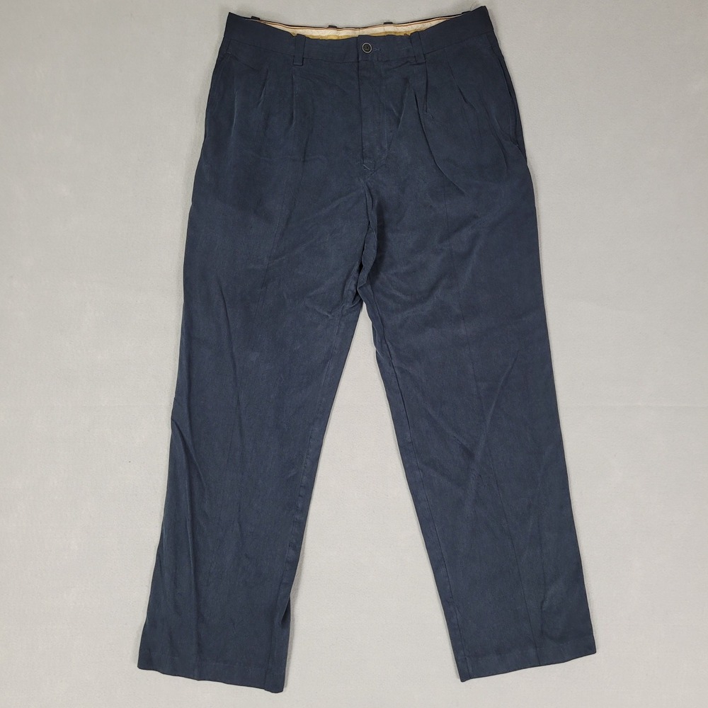 Tommy Bahama Pants Men's 34x28.5 (Actual) Navy Blue Silk Rayon Pleated Trousers